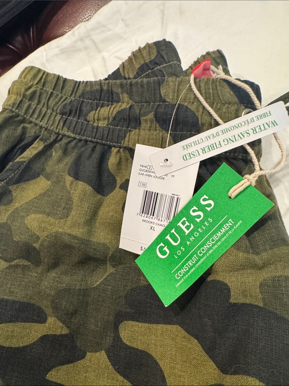 GUESS Women’s Linen Olive & Dark Green Camo Joggers